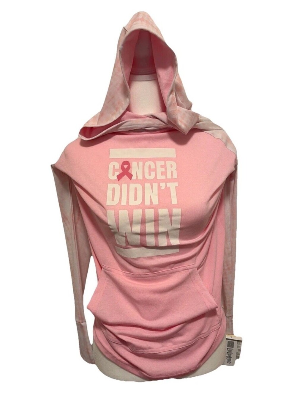 NWT LuLaRoe Amber Size Lg Long Sleeve Pink Lightweight Cancer Didn’t Win Hoodie - Picture 1 of 7